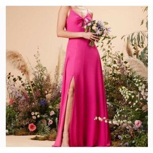 DRESS THE POPULATION Cambria Twist Front Slit Gown Dress Fuchsia Medium 6-8 NEW
